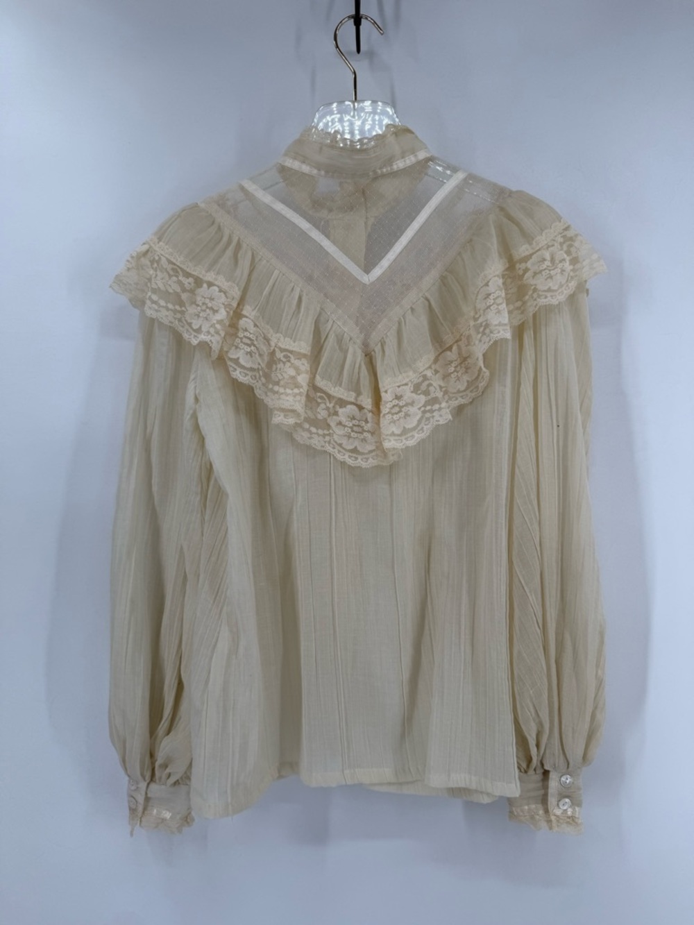 70s Gunne Sax Gauze Edwardian Lace Ruffle Blouse Victorian‎ size 11 - small - Picture 2 of 9